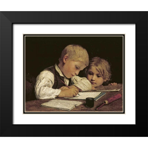 A Boy Writing Black Modern Wood Framed Art Print with Double Matting by Anker, Albert