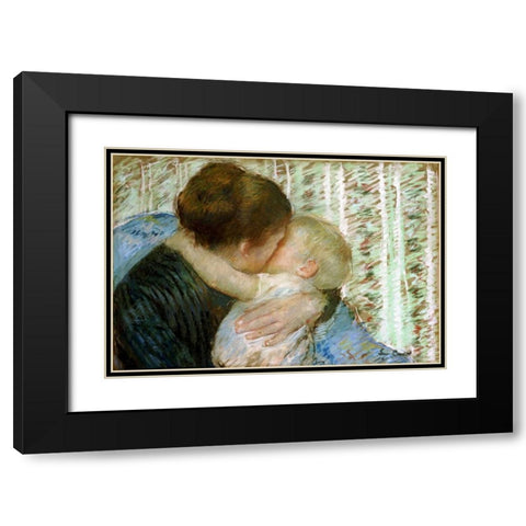 A Goodnight Hug Black Modern Wood Framed Art Print with Double Matting by Cassatt, Mary