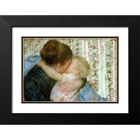 A Goodnight Hug Black Modern Wood Framed Art Print with Double Matting by Cassatt, Mary
