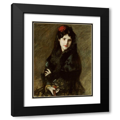 Mrs. Chase In Spanish Costume Black Modern Wood Framed Art Print with Double Matting by Chase, William Merritt