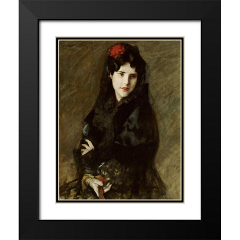 Mrs. Chase In Spanish Costume Black Modern Wood Framed Art Print with Double Matting by Chase, William Merritt