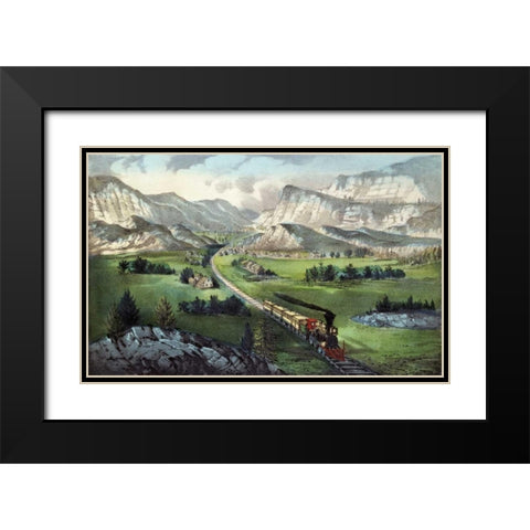 The Great West Black Modern Wood Framed Art Print with Double Matting by Currier and Ives