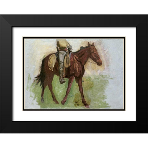 Sketch For Cowboys In The Badlands Black Modern Wood Framed Art Print with Double Matting by Eakins, Thomas