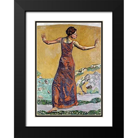 Joyous Woman Black Modern Wood Framed Art Print with Double Matting by Hodler, Ferdinand