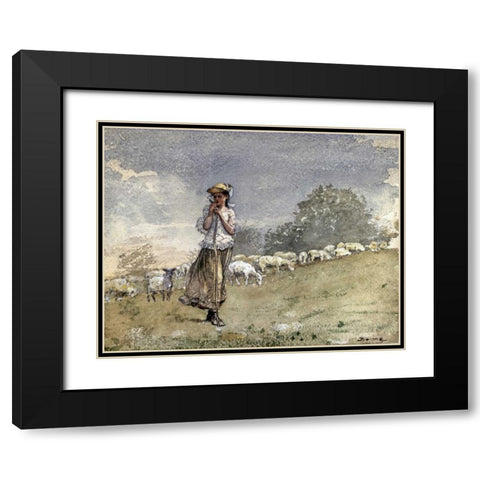 Tending Sheep, Houghton Farm Black Modern Wood Framed Art Print with Double Matting by Homer, Winslow