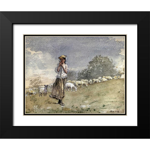 Tending Sheep, Houghton Farm Black Modern Wood Framed Art Print with Double Matting by Homer, Winslow