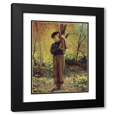 Boy Holding Logs Black Modern Wood Framed Art Print with Double Matting by Homer, Winslow