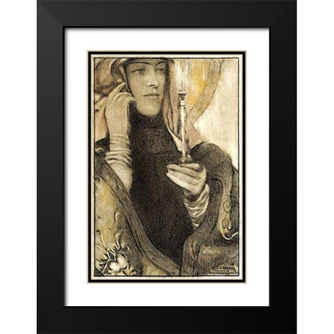 Incense Black Modern Wood Framed Art Print with Double Matting by Khnopff, Fernand