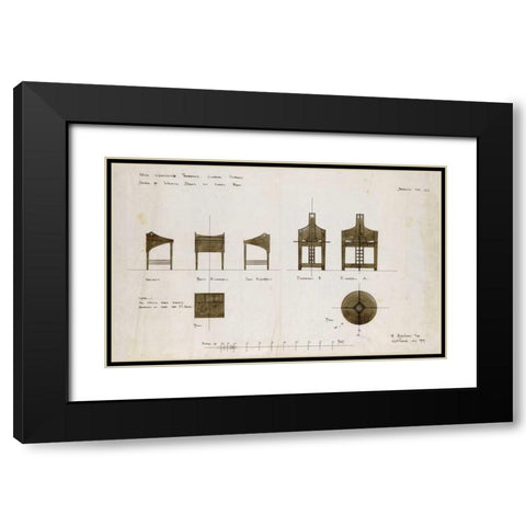 Designs For Writing Desks Black Modern Wood Framed Art Print with Double Matting by Mackintosh, Charles Rennie