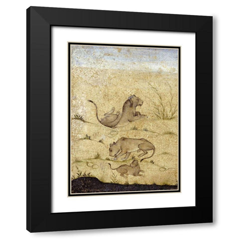 A Family of Lions Black Modern Wood Framed Art Print with Double Matting by Mughal