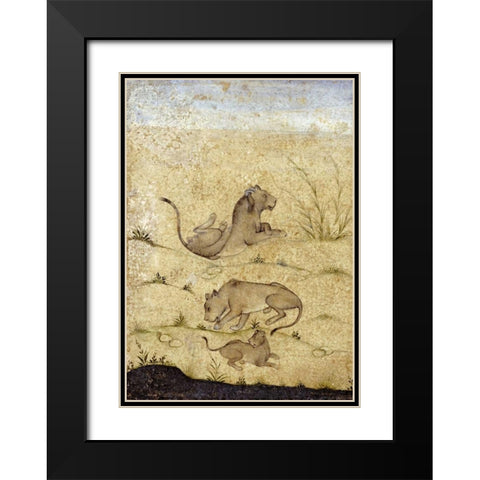 A Family of Lions Black Modern Wood Framed Art Print with Double Matting by Mughal