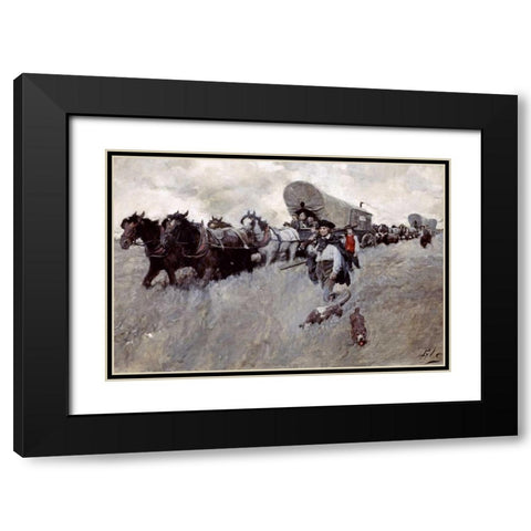 The Connecticut Settlers Entering The Western Reserve Black Modern Wood Framed Art Print with Double Matting by Pyle, Howard