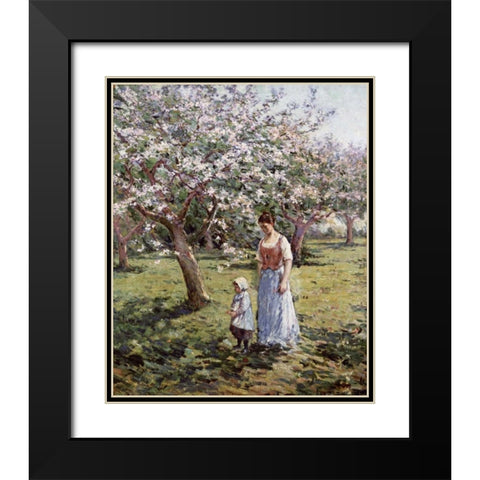 Promenade Among The Blossoms Black Modern Wood Framed Art Print with Double Matting by Robinson, Theodore