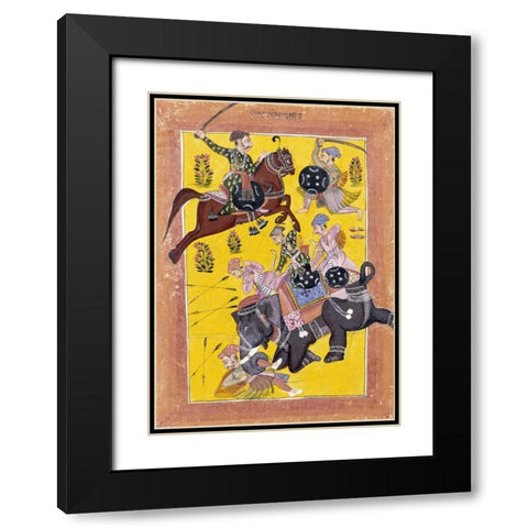 Sindhu Ragini on Horseback Black Modern Wood Framed Art Print with Double Matting by Sirohi