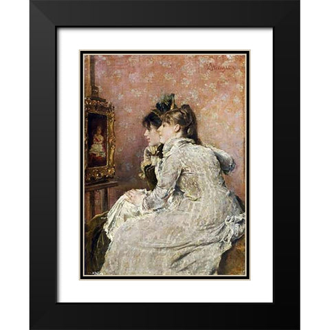 Admiring The Portrait Black Modern Wood Framed Art Print with Double Matting by Stevens, Alfred