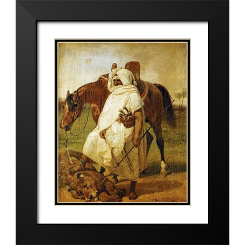 The Lion Hunter Black Modern Wood Framed Art Print with Double Matting by Vernet, Horace