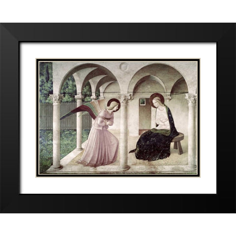 Annunciation Black Modern Wood Framed Art Print with Double Matting by Angelico, Fra