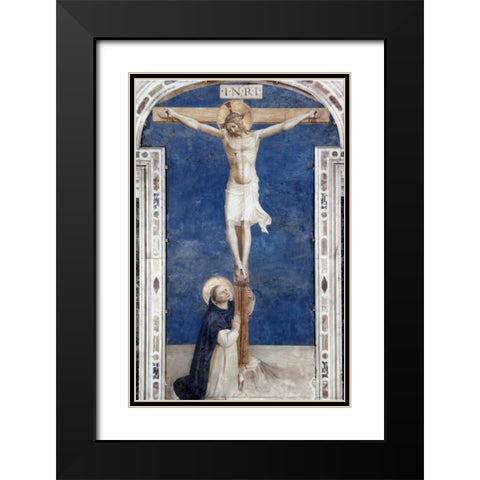 Crucifixcion With Saint Dominick Black Modern Wood Framed Art Print with Double Matting by Angelico, Fra