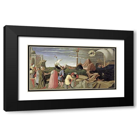 Predella Triptych Story of Saint Luke Black Modern Wood Framed Art Print with Double Matting by Angelico, Fra