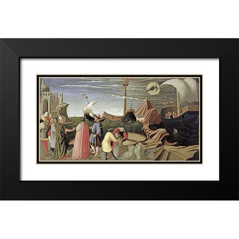 Predella Triptych Story of Saint Luke Black Modern Wood Framed Art Print with Double Matting by Angelico, Fra