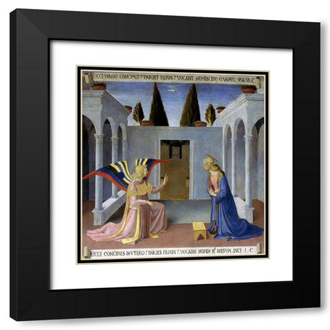 Story of The Life of Museumist The Annunciation Black Modern Wood Framed Art Print with Double Matting by Angelico, Fra