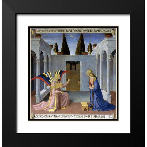 Story of The Life of Museumist The Annunciation Black Modern Wood Framed Art Print with Double Matting by Angelico, Fra