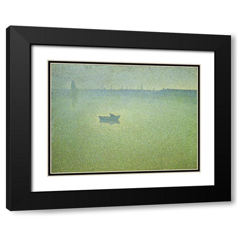 Seine at Dawn Black Modern Wood Framed Art Print with Double Matting by Angrand, Charles