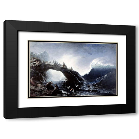 Farallon Island Black Modern Wood Framed Art Print with Double Matting by Bierstadt, Albert