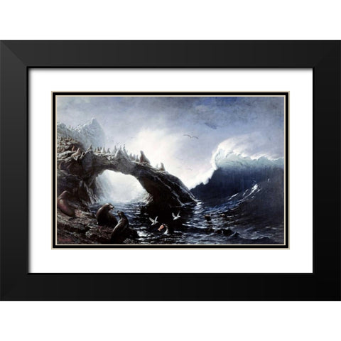 Farallon Island Black Modern Wood Framed Art Print with Double Matting by Bierstadt, Albert