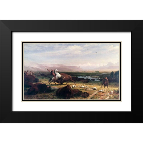 Last of the Buffalo Black Modern Wood Framed Art Print with Double Matting by Bierstadt, Albert
