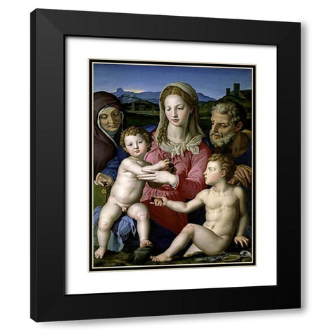 Family with Saint Anne and John the Baptist as a Child Black Modern Wood Framed Art Print with Double Matting by Bronzino, Agnolo