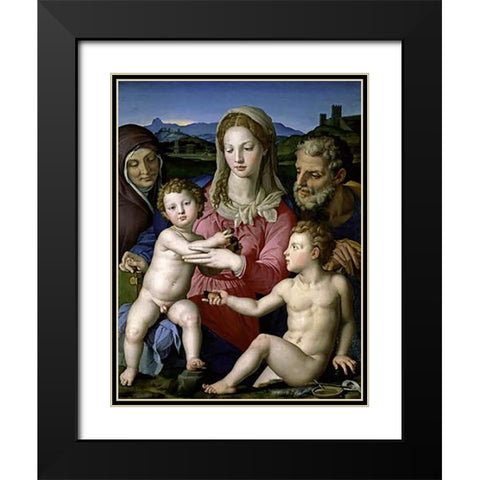 Family with Saint Anne and John the Baptist as a Child Black Modern Wood Framed Art Print with Double Matting by Bronzino, Agnolo