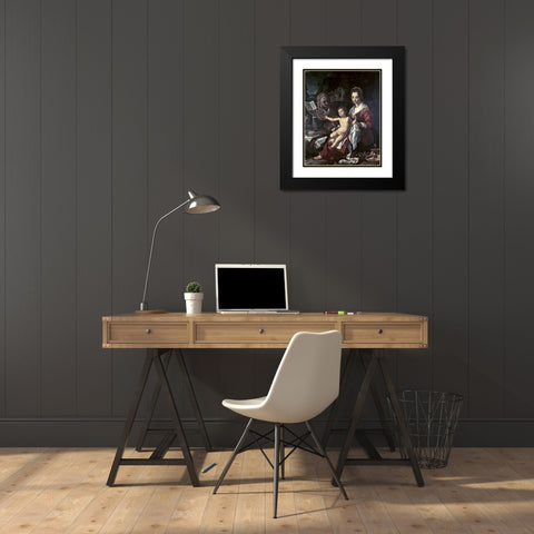 Holy Family Black Modern Wood Framed Art Print with Double Matting by Bronzino, Agnolo