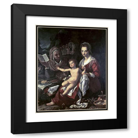 Holy Family Black Modern Wood Framed Art Print with Double Matting by Bronzino, Agnolo