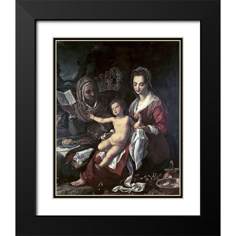Holy Family Black Modern Wood Framed Art Print with Double Matting by Bronzino, Agnolo