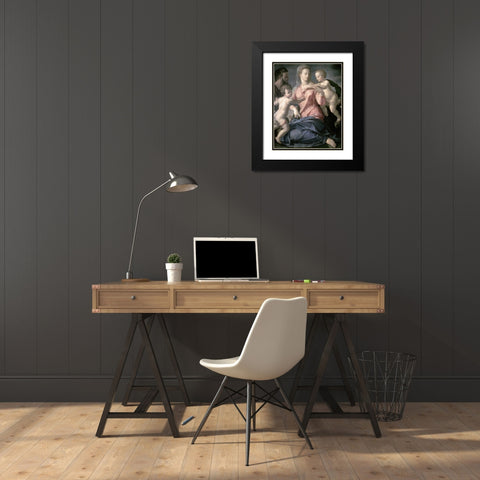 Holy Family Black Modern Wood Framed Art Print with Double Matting by Bronzino, Agnolo