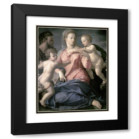 Holy Family Black Modern Wood Framed Art Print with Double Matting by Bronzino, Agnolo