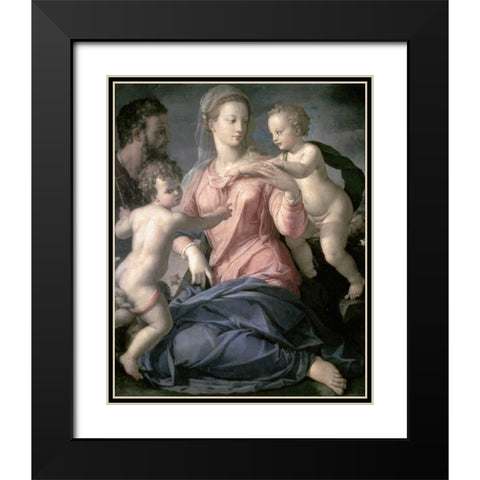 Holy Family Black Modern Wood Framed Art Print with Double Matting by Bronzino, Agnolo
