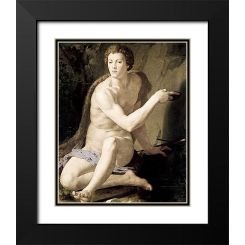 St. John The Baptist Black Modern Wood Framed Art Print with Double Matting by Bronzino, Agnolo