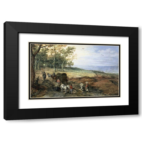 A Wooded Landscape with Travelers Black Modern Wood Framed Art Print with Double Matting by Jan Brueghel the Elder