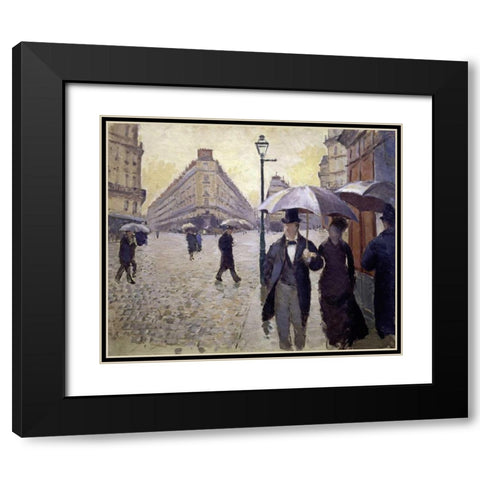 Paris Street--Rainy Weather - Study Black Modern Wood Framed Art Print with Double Matting by Caillebotte, Gustave