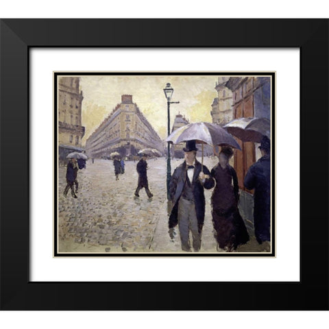 Paris Street--Rainy Weather - Study Black Modern Wood Framed Art Print with Double Matting by Caillebotte, Gustave