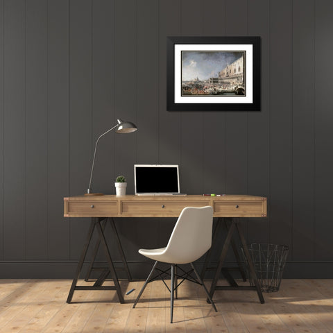 Reception of French Ambassador In Venice Black Modern Wood Framed Art Print with Double Matting by Canaletto