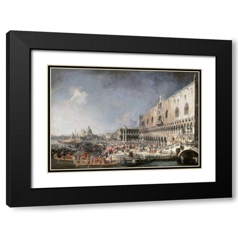 Reception of French Ambassador In Venice Black Modern Wood Framed Art Print with Double Matting by Canaletto