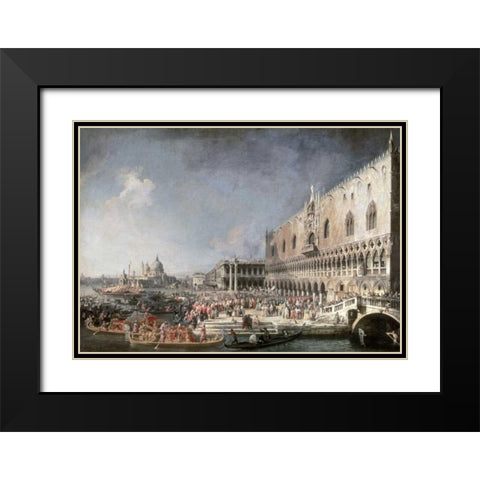 Reception of French Ambassador In Venice Black Modern Wood Framed Art Print with Double Matting by Canaletto