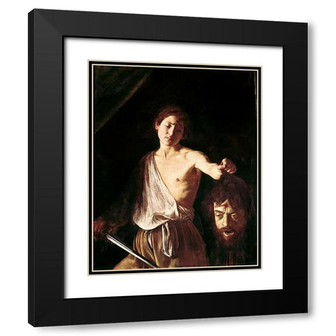 David With The Head of Goliath Black Modern Wood Framed Art Print with Double Matting by Caravaggio