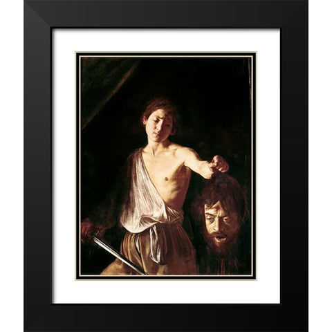 David With The Head of Goliath Black Modern Wood Framed Art Print with Double Matting by Caravaggio