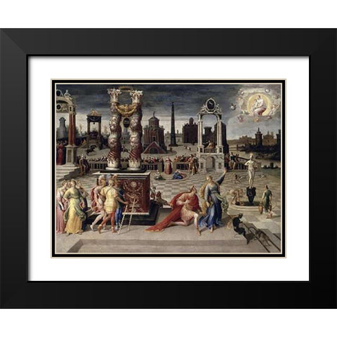 Augustus and The Tiburtine Sibyl Black Modern Wood Framed Art Print with Double Matting by Caron, Antoine