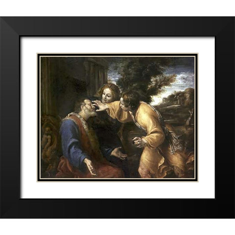 Tobias Heals His Blind Father Black Modern Wood Framed Art Print with Double Matting by Carracci, Annibale