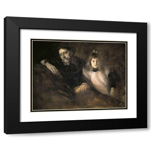 Alphonse Daudet and His Daughter Black Modern Wood Framed Art Print with Double Matting by Carriere, Eugene